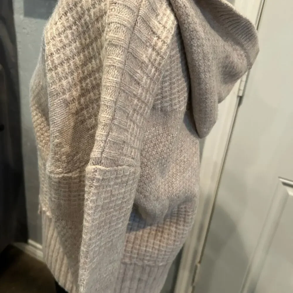 Flag & Anthem Womens S Cream Waffle Knit Sweater Hoodie Pullover Soft Cozy EUC